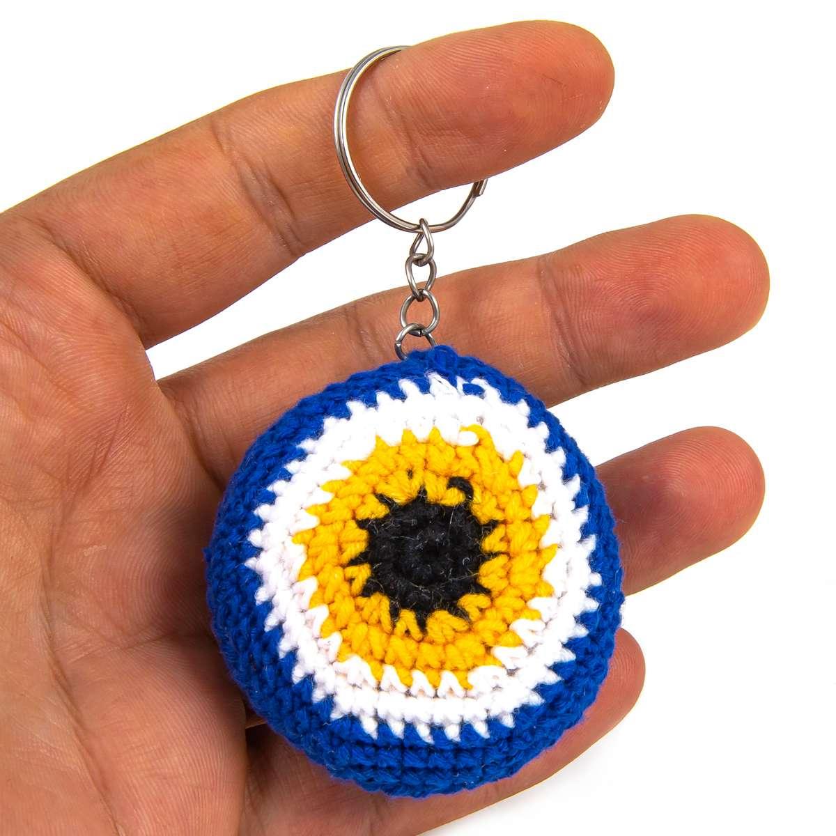 hand-knit evil eye key chain